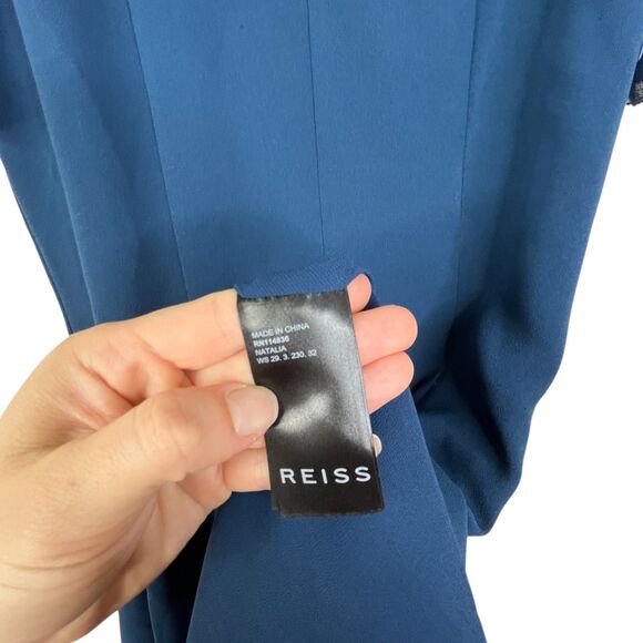 Reiss Women's Natalia V-Neck Fit And Flare Mini Dress Sz 2 Blue Cap Sleeves - Picture 9 of 12